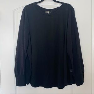 Long-Sleeved Swiss Dot, Button-Down Back Black Blouse